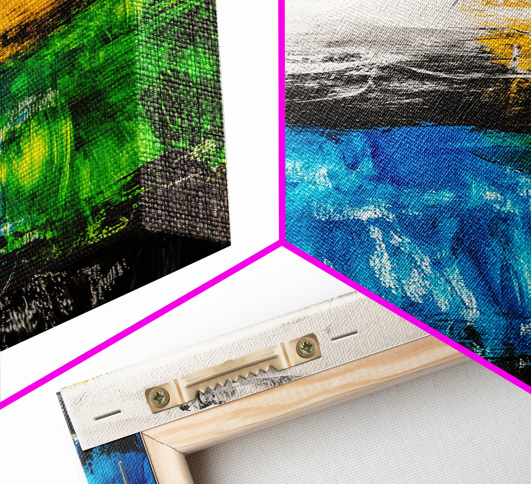 Abstract Landscape, Blue and Yellow Modern Painting, Minimalist Nature Art, Framed Canvas Print, Living Room or Office Wall Decor