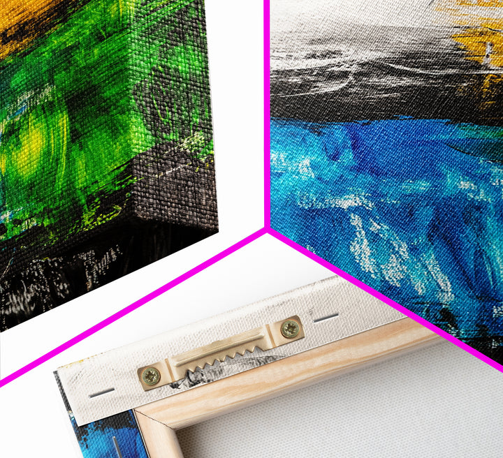 Abstract Landscape, Blue and Yellow Modern Painting, Minimalist Nature Art, Framed Canvas Print, Living Room or Office Wall Decor