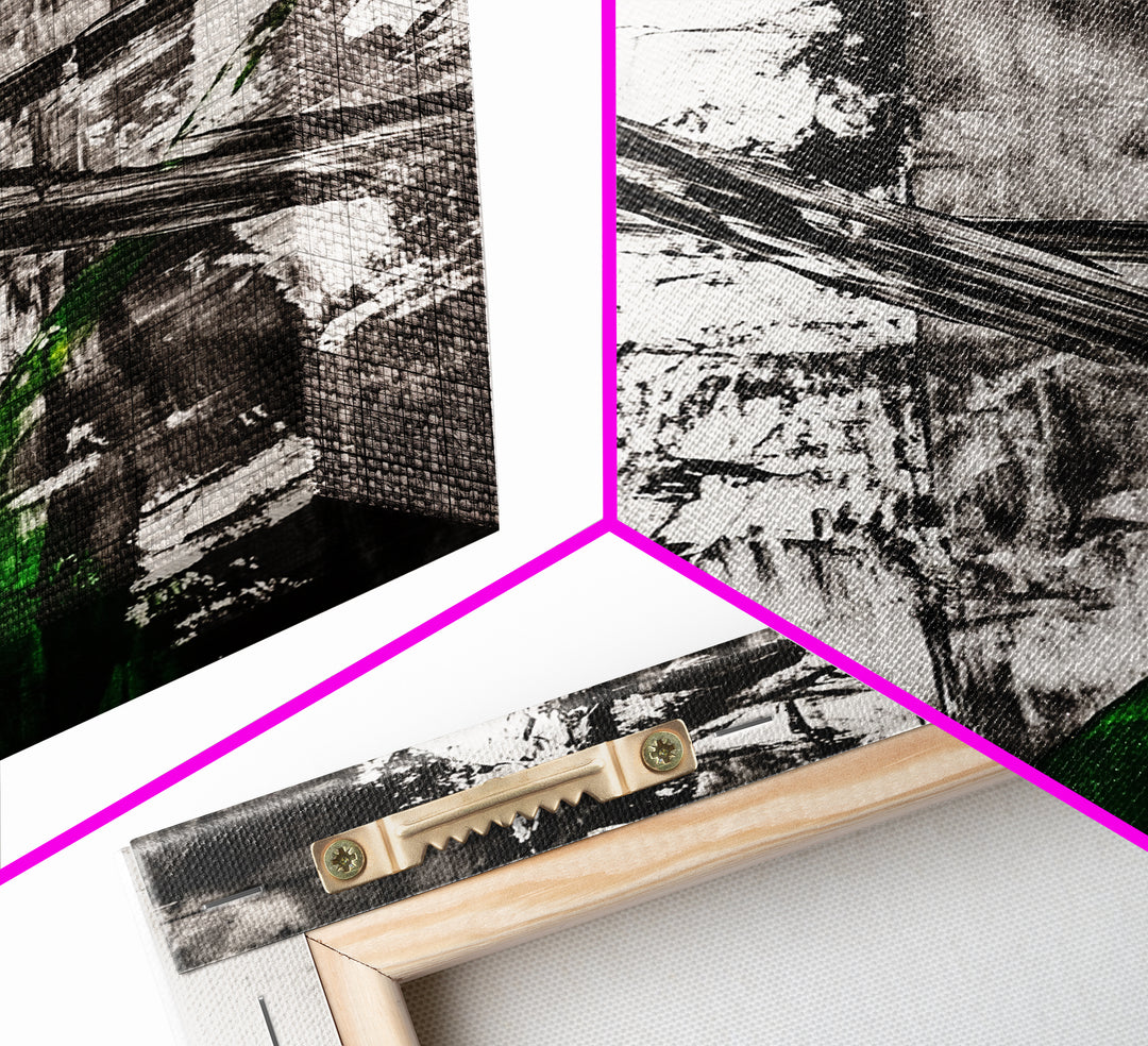 Abstract Expression, Modern Art, Black White Green, Framed Canvas Print, Contemporary Wall Art, Office Decor, Minimalist Painting