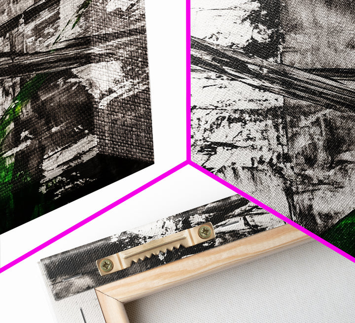 Abstract Expression, Modern Art, Black White Green, Framed Canvas Print, Contemporary Wall Art, Office Decor, Minimalist Painting