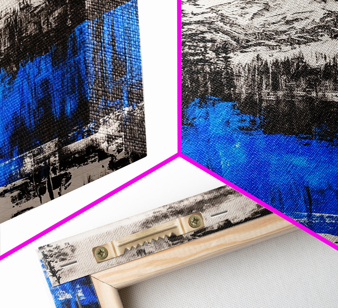 Mountain Wilderness, Winter Landscape, Blue Trees, Framed Canvas Print, Cabin Wall Art, Outdoor Lover Gift, Serene Nature Art