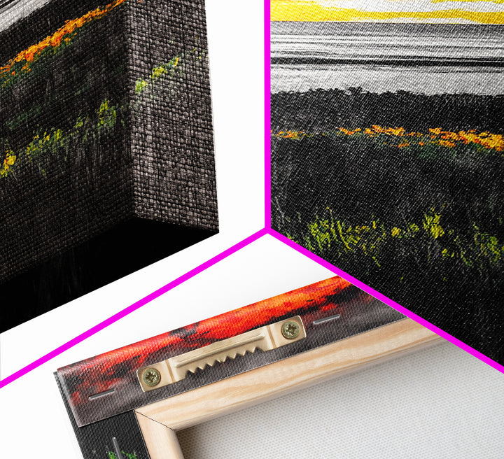 Bold Sunset, Coastal Horizon, Modern Landscape, Framed Canvas Print, Vibrant Seascape Art, Minimalist Beach Decor, Living Room Wall Art