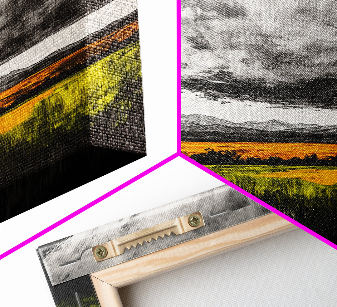 Dramatic Sky, Mountain Landscape, Autumn Wall Art, Golden Field Canvas Print, Rustic Home Decor, Modern Farmhouse Art, Large Wall Art