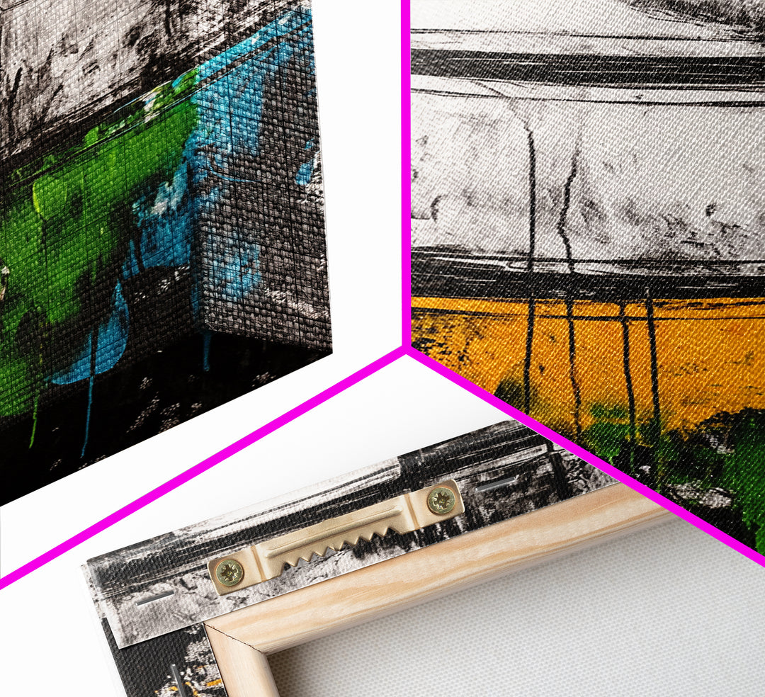 Abstract Windows, Modern Wall Art, Black and White Geometric Print, Industrial Home Decor, Framed Canvas Print, Contemporary Office Art