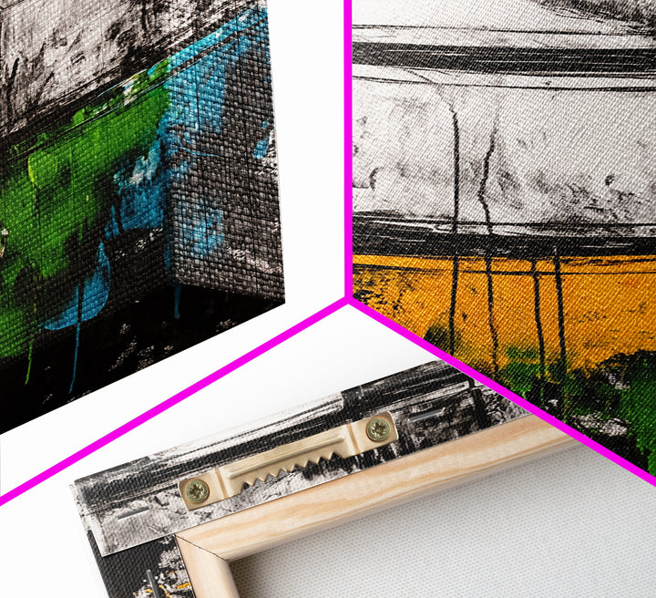 Abstract Windows, Modern Wall Art, Black and White Geometric Print, Industrial Home Decor, Framed Canvas Print, Contemporary Office Art