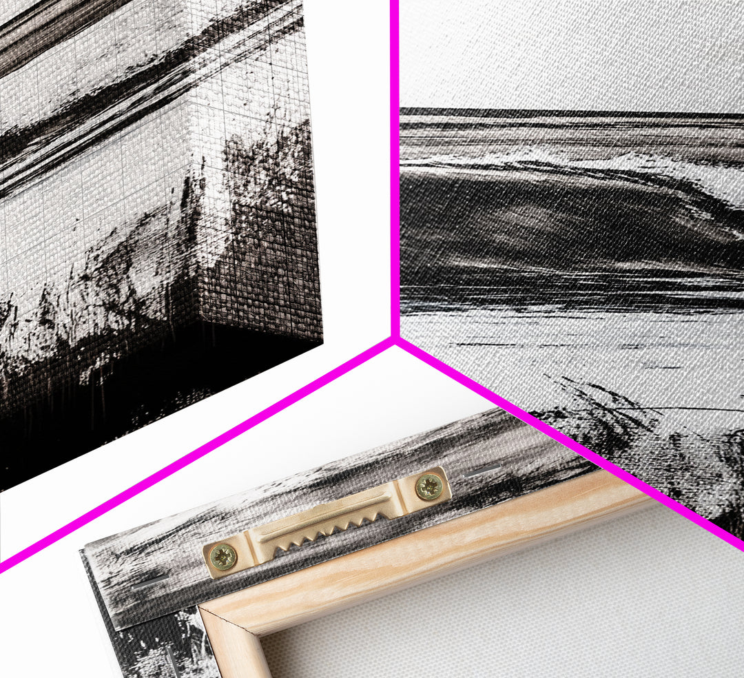 Black White Waves, Ocean Wall Art, Minimalist Coastal, Framed Canvas Print, Beach House Decor, Monochrome Seascape, Surfer Gift