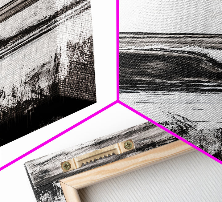 Black White Waves, Ocean Wall Art, Minimalist Coastal, Framed Canvas Print, Beach House Decor, Monochrome Seascape, Surfer Gift