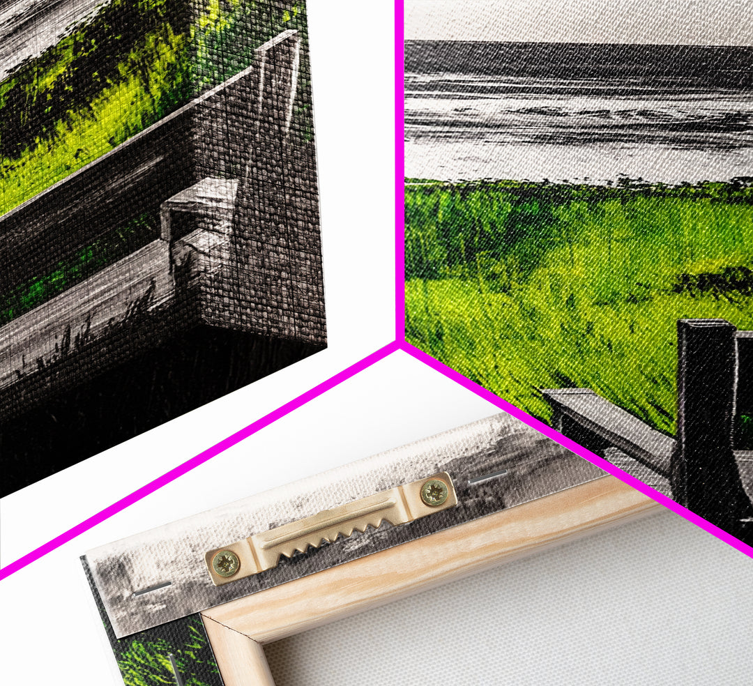 Beach View, Green Grass Landscape, Peaceful Coastal Decor, Seaside Retreat Art, Contemporary Wall Art, Framed Canvas Print