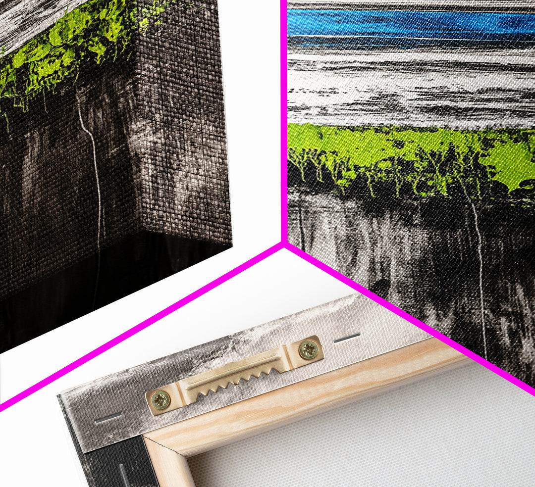 Coastal Horizon, Abstract Ocean, Framed Canvas Print, Beach Wall Art, Nautical Home Decor, Blue and White Art, Modern Living Room Art