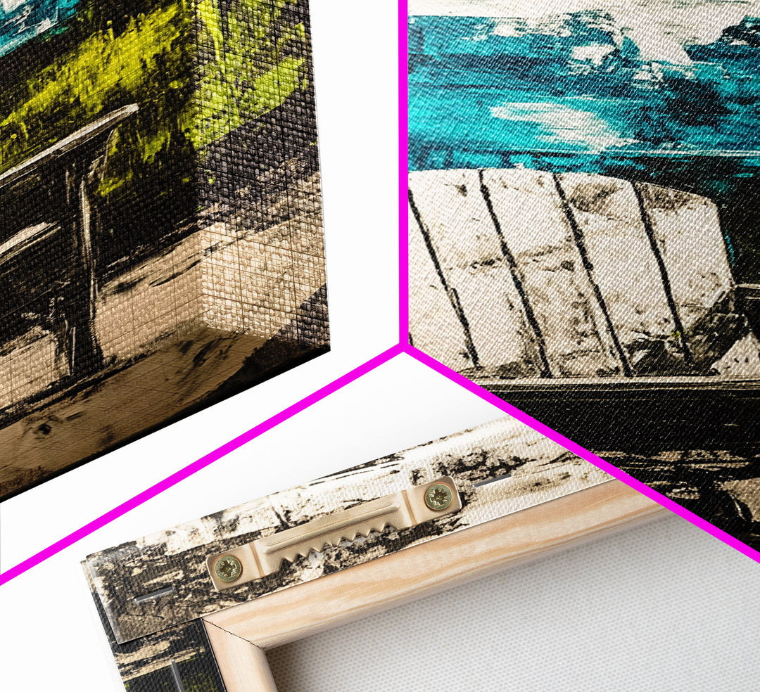 Adirondack Chair, Lakeside View, Framed Canvas Print, Rustic Cabin Decor, Nature Wall Art, Relaxing Retreat Art, Outdoor Artwork