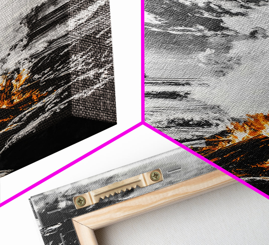 Bonfire on Beach, Coastal Sunset, Framed Canvas Print, Fall Wall Art, Warm Glow Art, Ocean Inspired Decor, Rustic Firelight, Home Accent