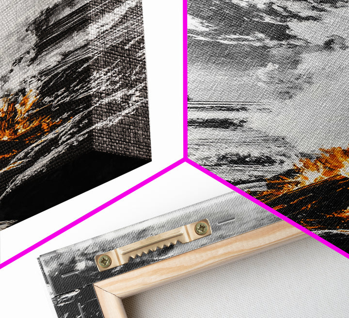 Bonfire on Beach, Coastal Sunset, Framed Canvas Print, Fall Wall Art, Warm Glow Art, Ocean Inspired Decor, Rustic Firelight, Home Accent