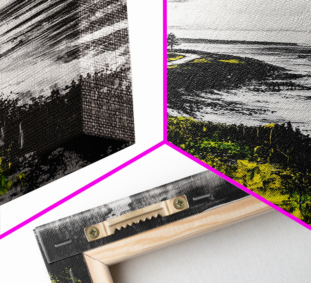 Coastal Road, Ocean View, Yellow Grass, Canvas Print, Scenic Landscape, Rustic Wall Art, Beach House Decor, Nature Painting