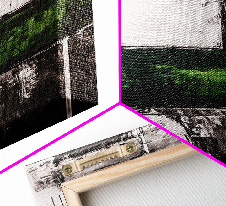 Abstract Art, Black White Green, Modern Wall Decor, Industrial Office Art, Geometric Painting, Contemporary Home Decor, Framed Canvas Print