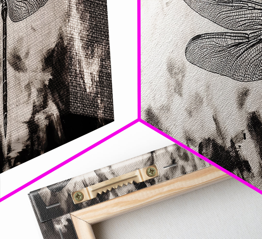 Dragonfly Sketch, Monochrome Nature, Canvas Print, Modern Wall Art, Minimalist Decor, Botanical Illustration, Bedroom Artwork