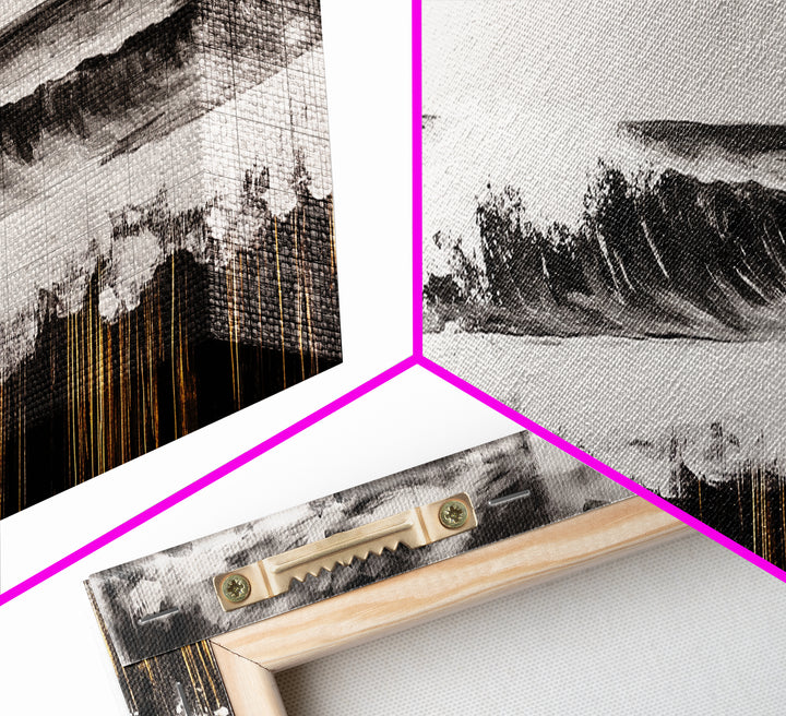 Surreal Ocean Art, Black and White Wave Print, Modern Seascape Painting, Coastal Wall Decor, Abstract Beach Canvas Print, Framed Canvas Print