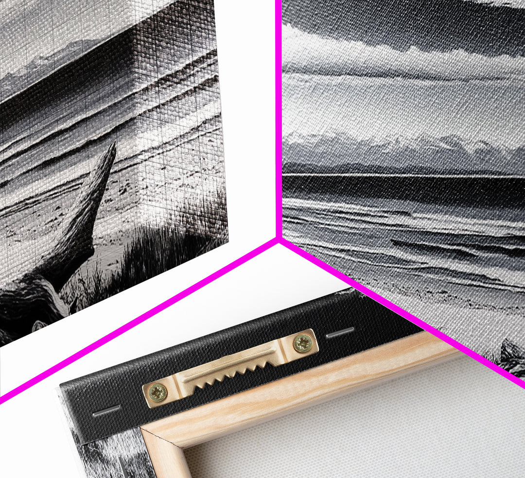 Black and White Beach, Coastal Wall Art, Modern Seascape, Minimalist Art, Monochrome Print, Framed Canvas Print, Bedroom Decor