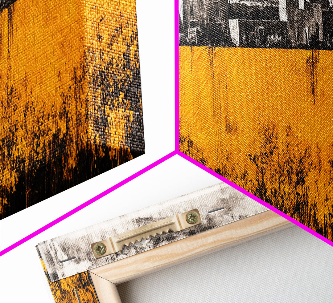 Desert Village, Southwestern Art, Yellow Landscape, Canvas Print, Rustic Wall Decor, Living Room Wall Art, Modern Abstract, Boho Aesthetic