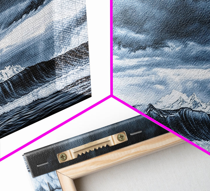 Blue Ocean, Stormy Waves, Mountain Seascape, Canvas Print, Coastal Wall Art, Nautical Home Decor, Living Room Art, Large Modern Print