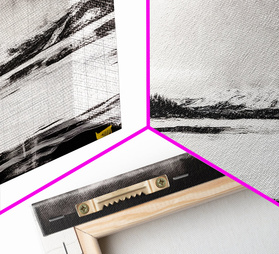 Snowy Lake Scene, Minimalist Landscape, Framed Canvas Print, Winter Wall Art, Serene Home Decor, Modern Office Art, Monochrome Nature Painting