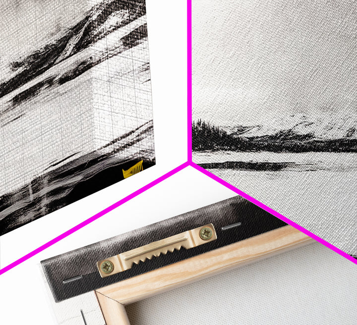 Snowy Lake Scene, Minimalist Landscape, Framed Canvas Print, Winter Wall Art, Serene Home Decor, Modern Office Art, Monochrome Nature Painting