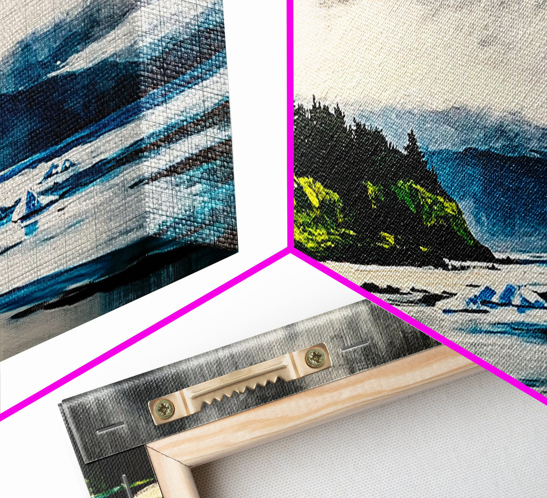 Coastal Wilderness, Green Cliffs and Water, Framed Canvas Print, Modern Nature Art, Living Room Wall Art, Bold Landscape Painting, Serene Decor