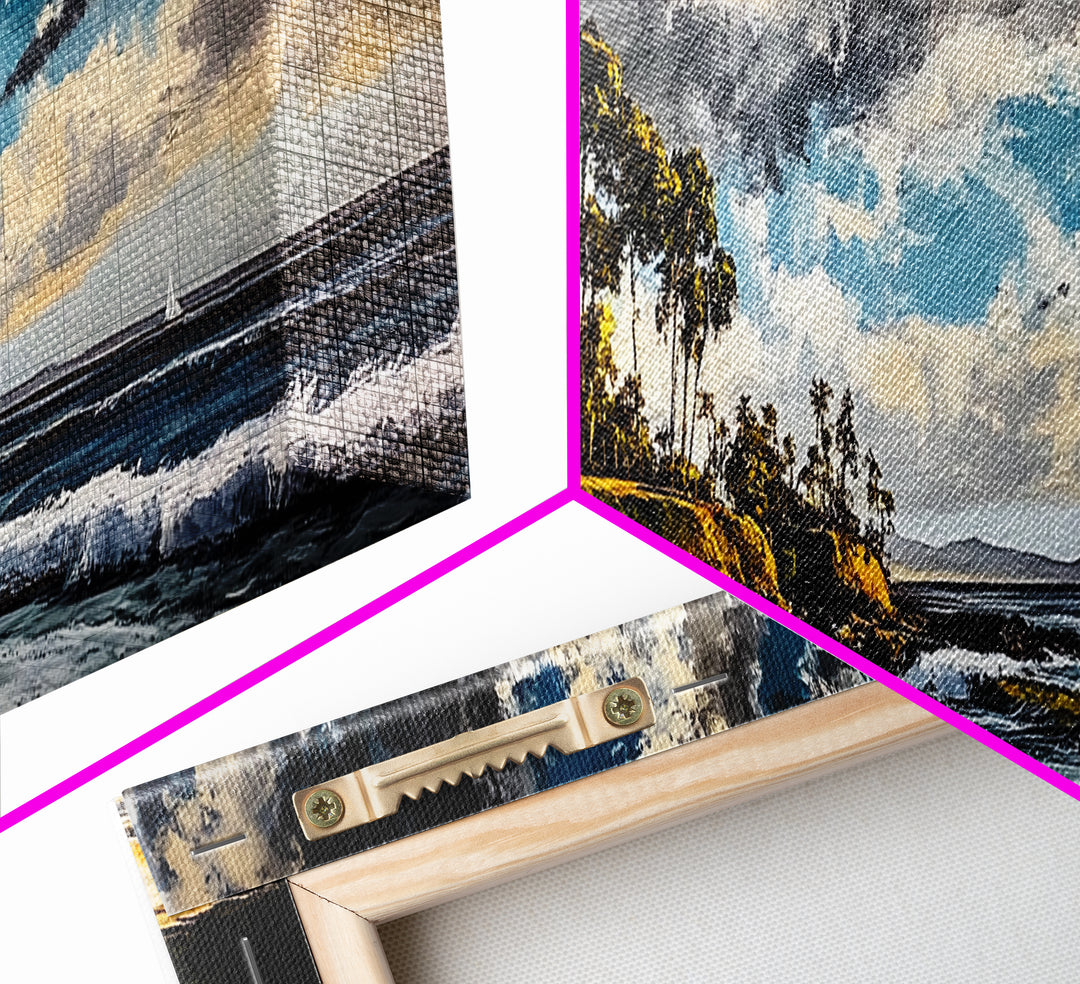 Beach Escape, Cliffside Home, Coastal Scene, Canvas Print, Ocean Landscape, Beach House Art, Nautical Decor, Living Room Artwork