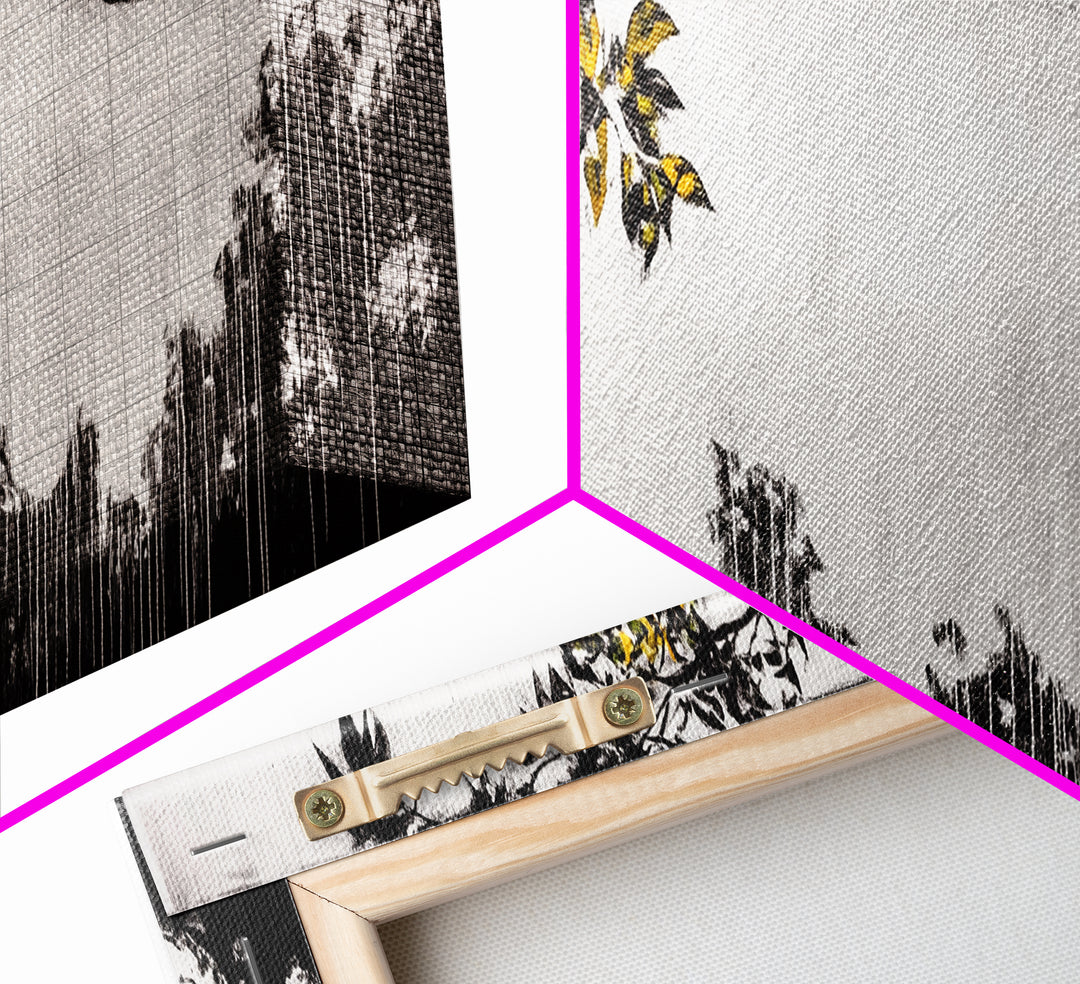 Black White, Dripping Leaves, Modern Art, Framed Canvas Print, Minimalist Decor, Neutral Wall Art, Living Room Wall Art, Monochrome Nature Scene