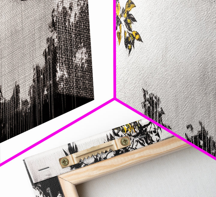 Black White, Dripping Leaves, Modern Art, Framed Canvas Print, Minimalist Decor, Neutral Wall Art, Living Room Wall Art, Monochrome Nature Scene