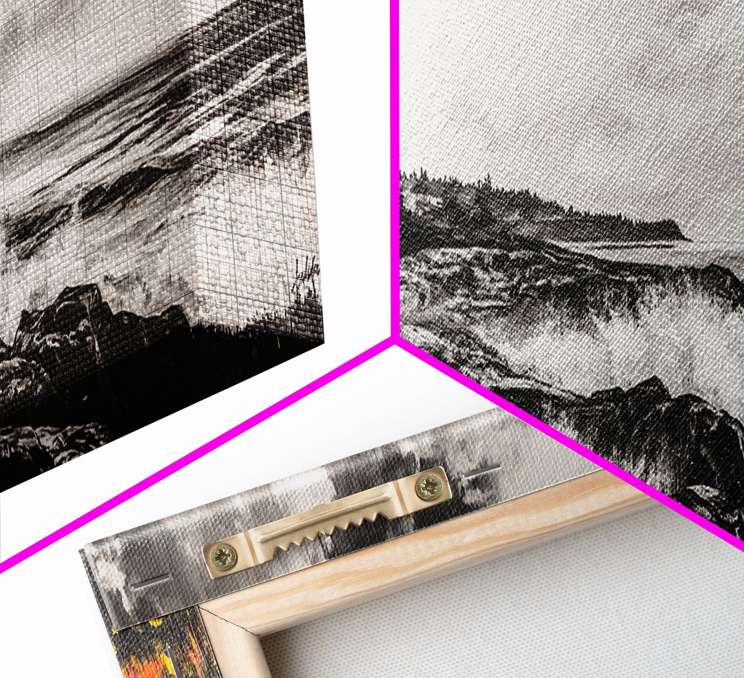Coastal Storm, Monochrome Seascape, Bold Ocean Art, Framed Canvas Print, Black White Yellow, Living Room Wall Decor, Nautical Artwork