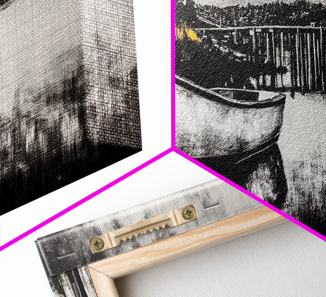 Rustic Boat, Black and White, Nautical Wall Art, Coastal Home Decor, Lake House Art, Large Wall Art, Framed Canvas Print, Living Room Art