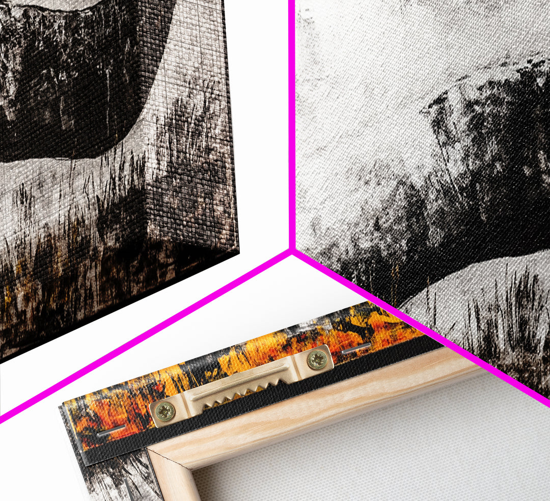 Abstract Horn, Western Wall Art, Longhorn Painting, Framed Canvas Print, Modern Farmhouse, Rustic Decor, Cowboy Wall Art, Black and White