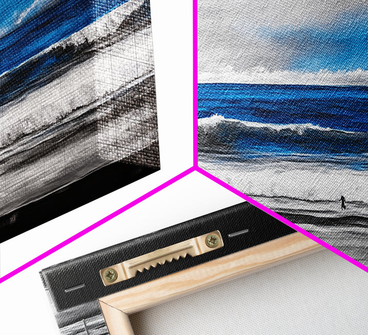 Ocean Horizon, Blue Waves, Coastal Landscape, Framed Canvas Print, Minimalist Seascape, Nautical Wall Art, Living Room Artwork