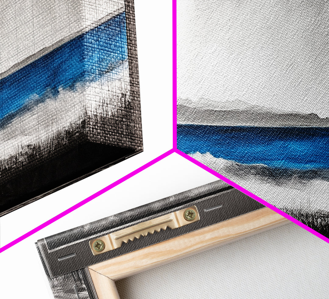 Coastal Serenity, Ocean Waves, Minimalist Decor, Framed Canvas Print, Modern Beach Wall Art, Living Room Artwork, Blue Seascape