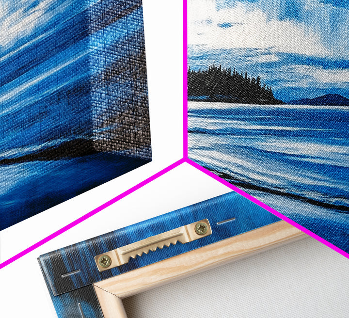 Blue Horizon, Twilight Seascape, Tranquil Beach Wall Art, Canvas Print, Calming Coastal Painting, Bedroom Relaxation Decor, Ocean Serenity