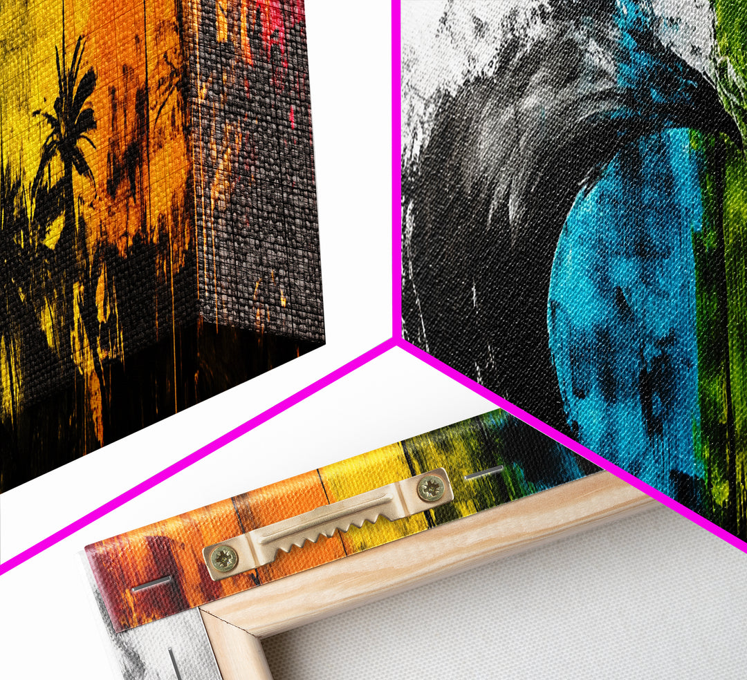 Ocean Wave Painting, Coastal Wall Art, Beach Sunset Decor, Tropical Nature Print, Vibrant Abstract Art, Framed Canvas Print