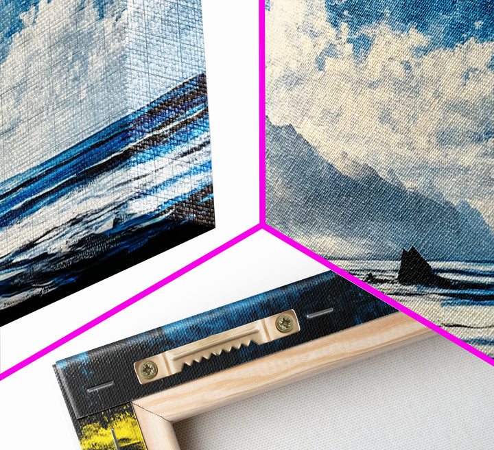 Coastal Cliff Painting, Blue Ocean Wall Art, Scenic Seaside Landscape, Nature Decor, Relaxing Beach Artwork, Bedroom Wall Art, Canvas Print