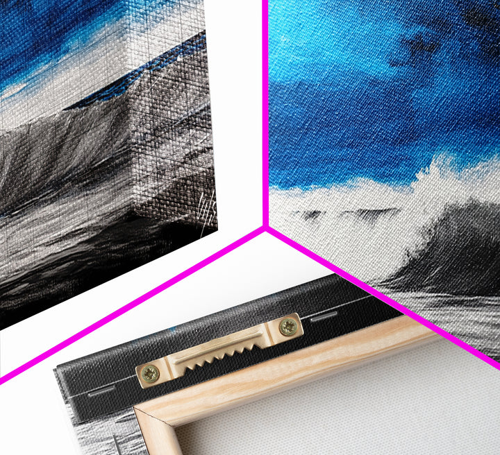 Ocean Wave Painting, Blue Seascape Art, Modern Coastal Decor, Large Beach Wall Art, Minimalist Water Art, Office Wall Decor, Framed Canvas Print