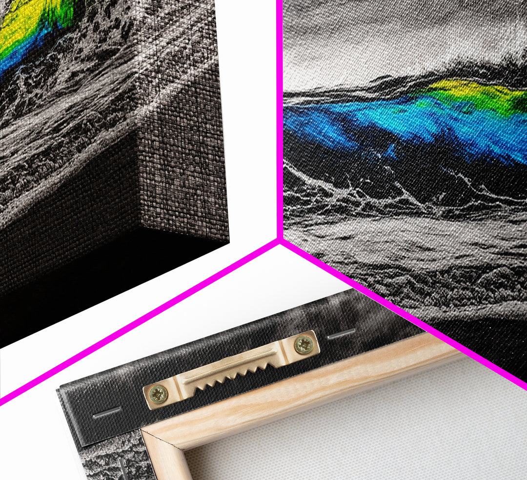 Black, White, Wave, Framed Canvas Print, Surf Wall Art, High Contrast Ocean Scene, Modern Coastal Decor, Contemporary Wave Painting, Monochrome