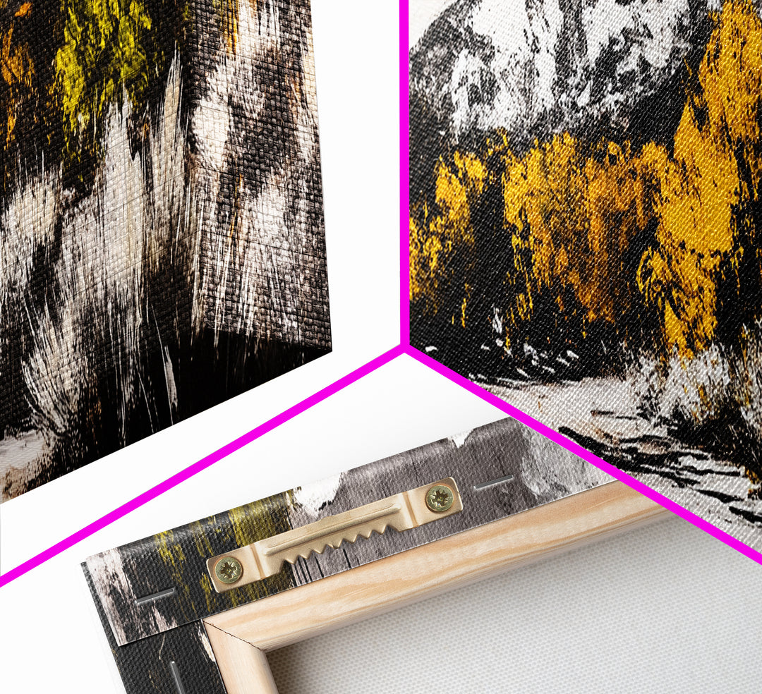 Autumn Forest Scene, Yellow Tree Painting, Rustic Nature Print, Cozy Living Room Wall Decor, Large Canvas Print, Framed Canvas Print