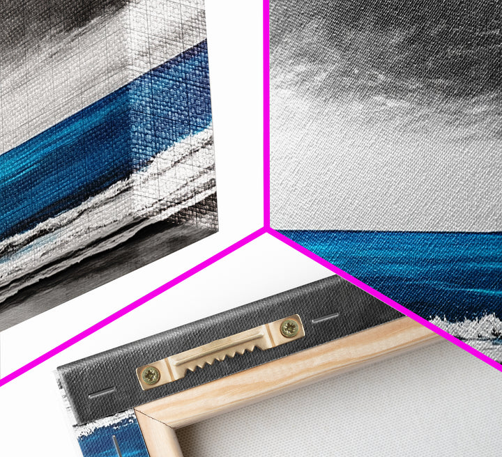 Blue Ocean, Moody Seascape, Coastal Wall Art, Minimalist Beach Scene, Black and White Decor, Framed Canvas Print, Bathroom Wall Art