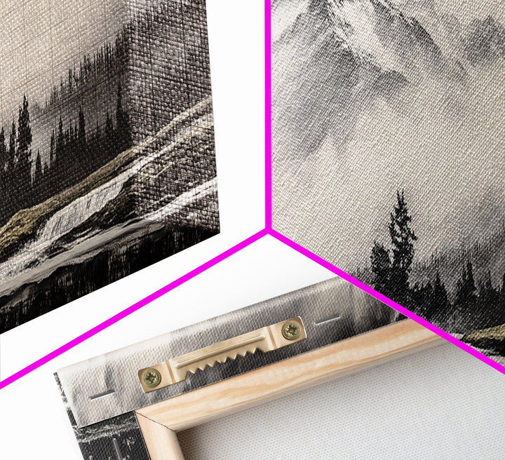 Mountain, Misty Landscape, Black and White, Forest, Framed Canvas Print, Large Wall Art, Minimalist Art, Modern Home Decor, Bedroom Wall Art