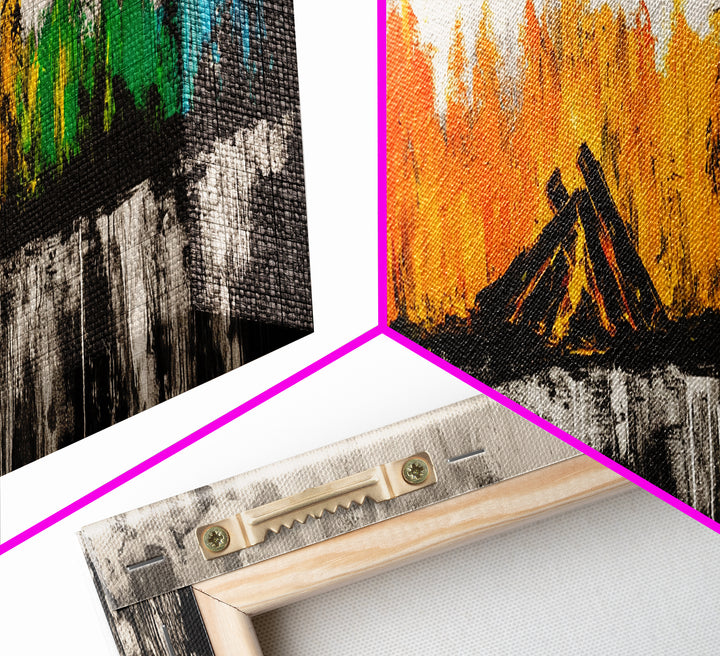 Campfire Nights, Fall Decor, Outdoor Adventure Art, Canvas Print, Rustic Home Wall Art, Cozy Fireplace Painting, Nature Lover Gift