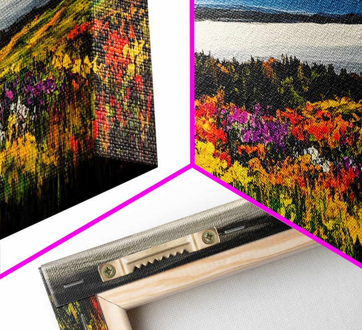 Mountain Meadow, Vibrant Landscape Art, Nature Painting, Framed Canvas Print, Fall Wall Art, Cabin Decor, Rustic Art