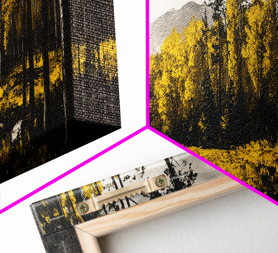 Forest Path, Golden Trees, Autumn Landscape, Canvas Print, Rustic Nature Art, Cozy Cabin Decor, Fall Wall Art, Living Room Wall Decor