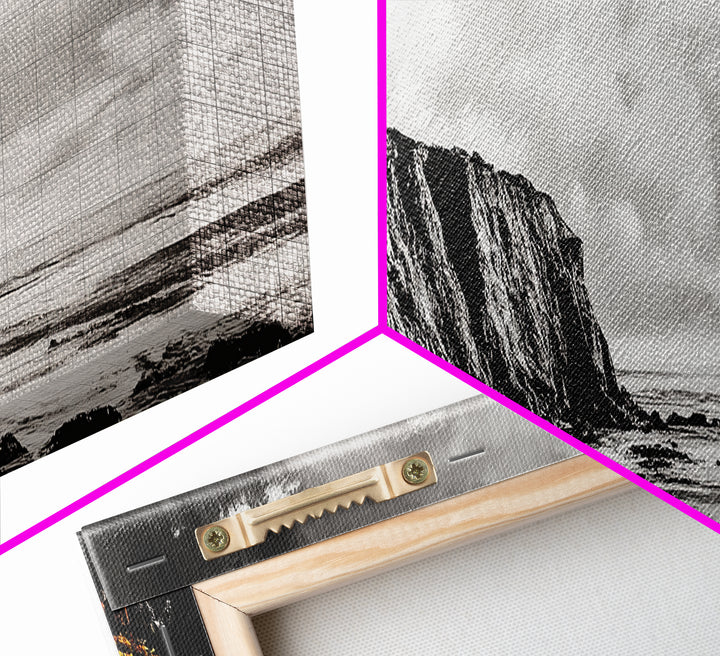 Coastal Cliff Painting, Black and White Seascape, Ocean View Artwork, Modern Nautical Decor, Beach House Wall Art, Framed Canvas Print