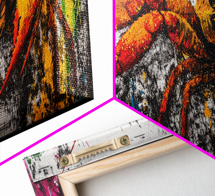 Abstract Crab Art, Coastal Marine Painting, Bold Ocean Life Wall Decor, Nautical Beach House Art, Vibrant Wildlife Print, Framed Canvas Print