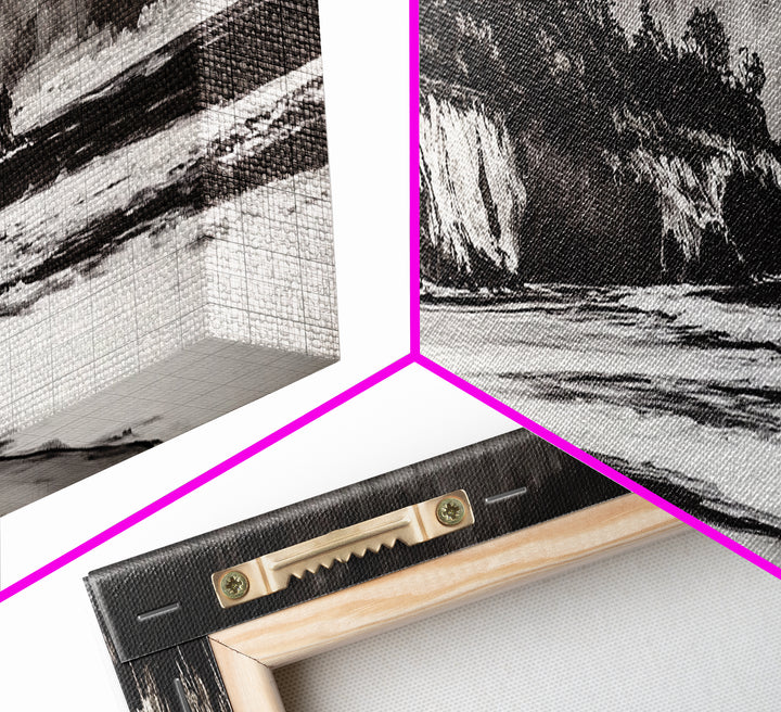 Bold Coastal Cliff, Monochrome Seascape Painting, Dramatic Nature Wall Art, Minimalist Ocean Print, Modern Home Decor, Framed Canvas Print