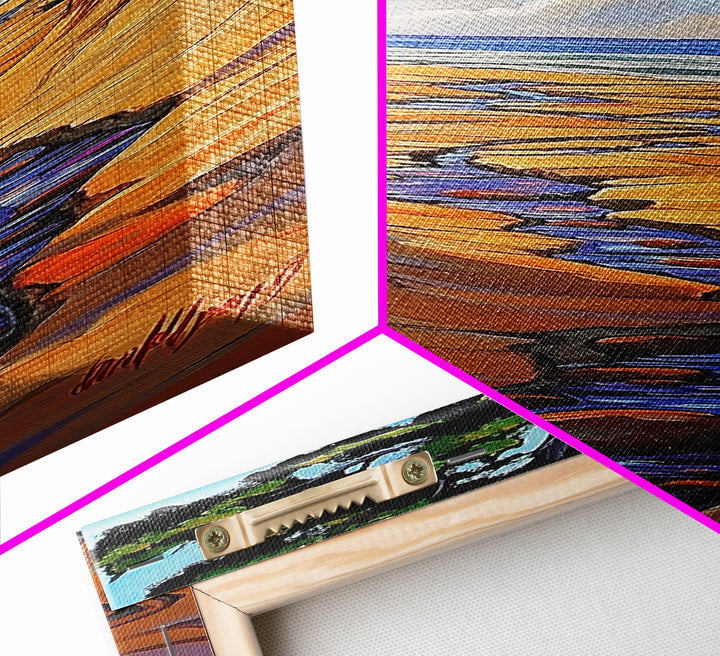 Beach Stream, Trees Coastal, Serene golden shore view Canvas Print, nature landscape art, beach house wall decor, nature decor