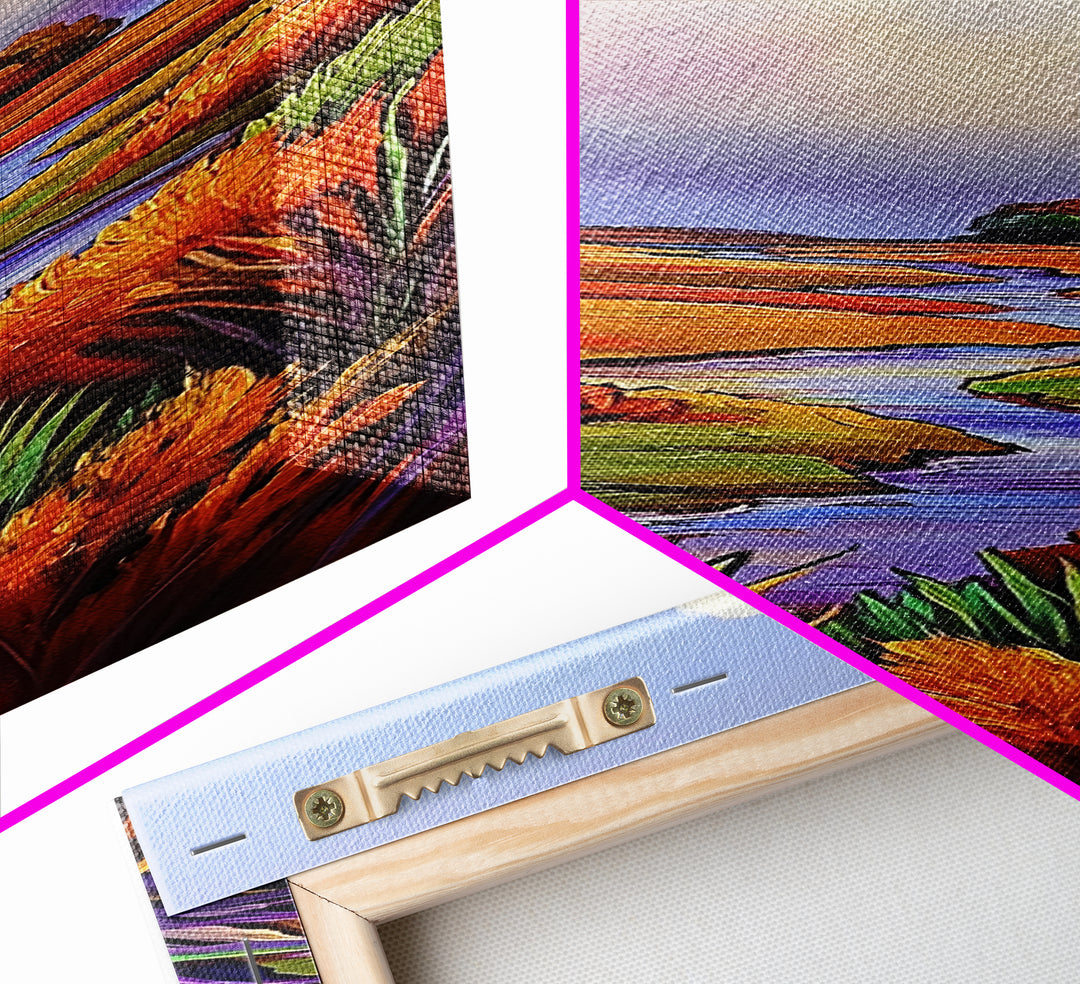 Autumn Marsh, Winding Stream, Colorful Landscape, Framed Canvas Print, fall wall decor, nature inspired art, rustic home or cabin decor